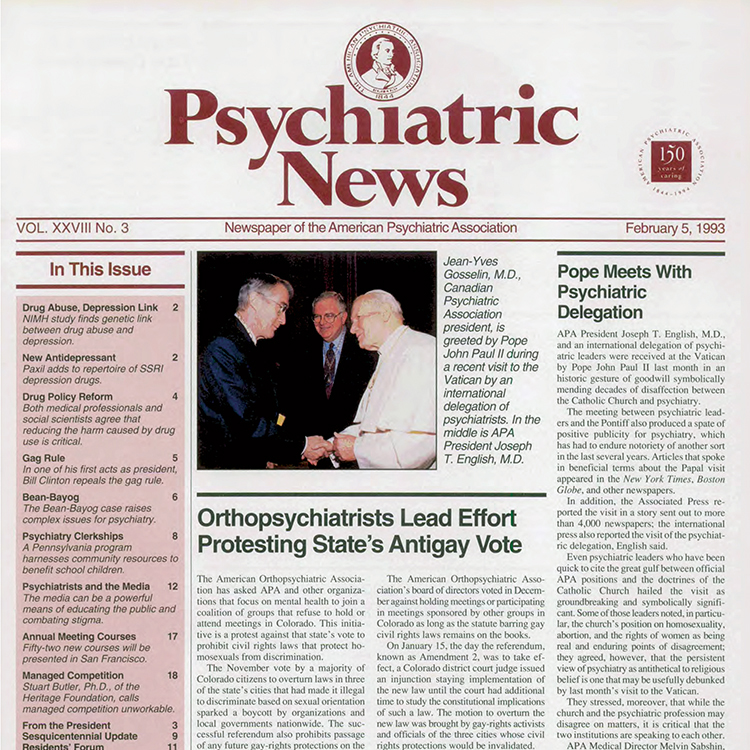 Psychiatric News Vol. XXVIII, No. 3, February 5, 1993 Cover