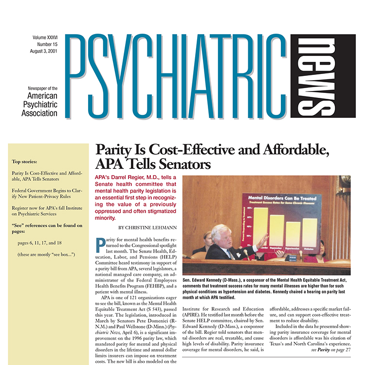 Psychiatric News Volume XXXVI, Number 15, August 3, 2001 Cover