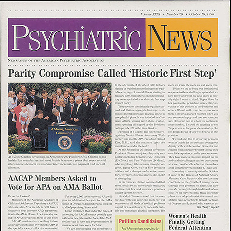 Psychiatric News Vol. XXXI, No. 20, October 18, 1996 Cover