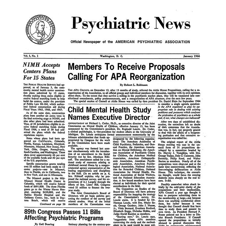 Psychiatric News Vol. I, No. 1, January 1966 Cover