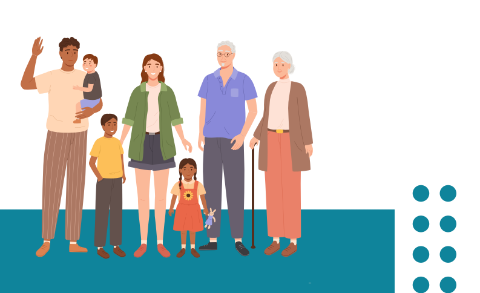 A diverse group of people standing together in an illustrated scene