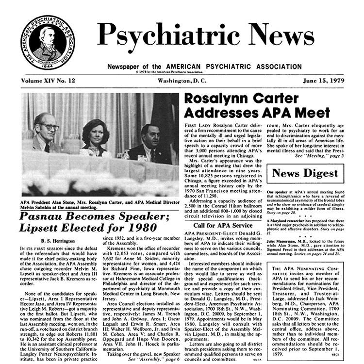 Psychiatric News Vol. XIV, No. 12, June 15, 1979 Cover