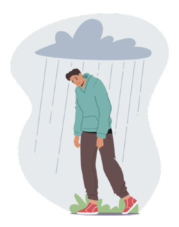 Man walking in the rain, depressed
