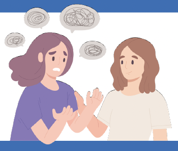 Two people talking, one comforts the other