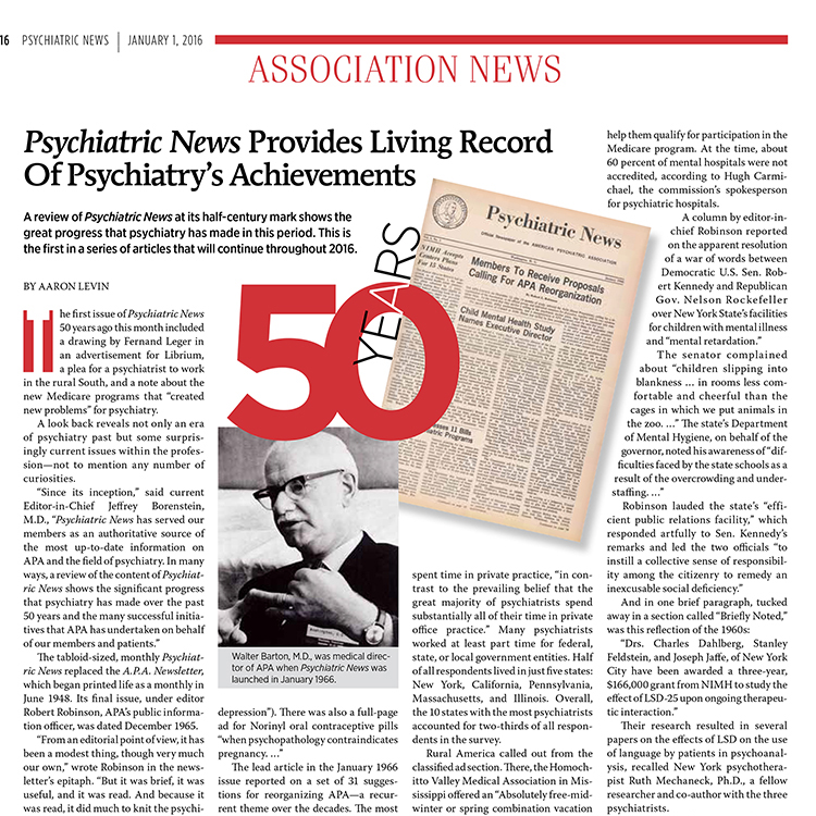 Psychiatric News Vol. 51, No. 1, January 1, 2016 Cover 