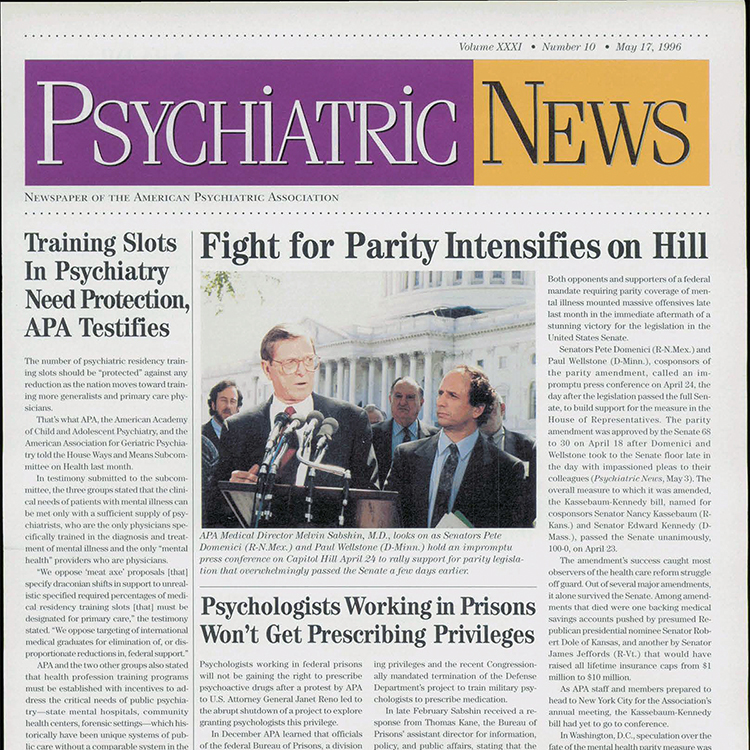 Psychiatric News Vol. XXXI, No. 10, May 17, 1996 Cover